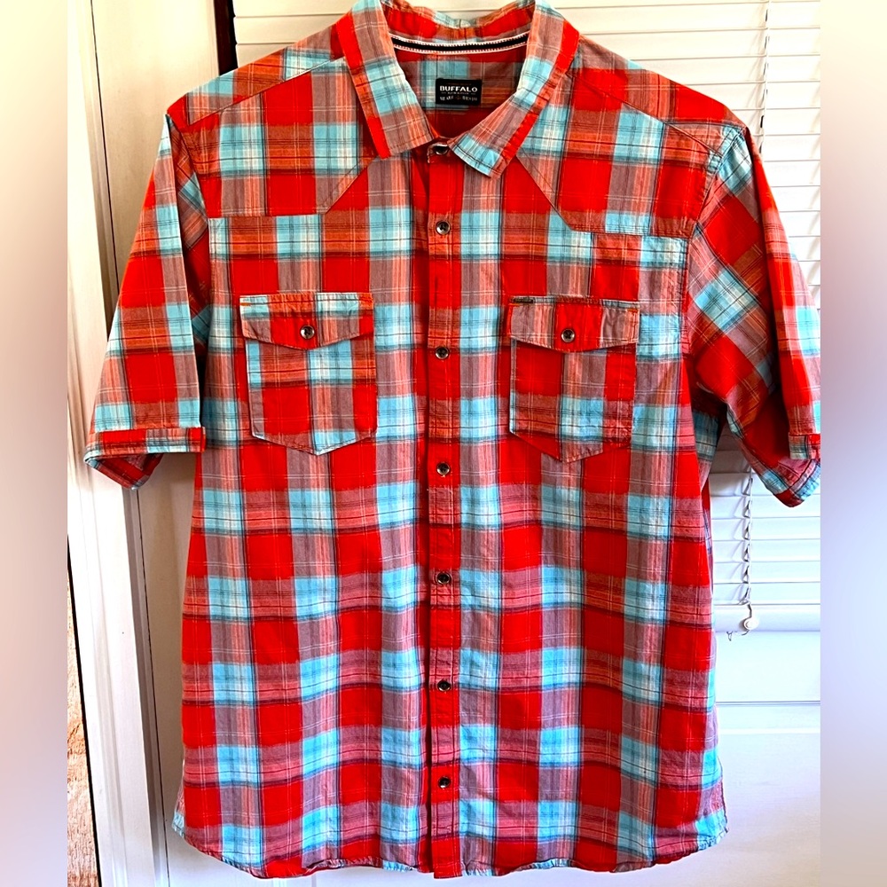 Buffalo David Bitton Men’s Red and Blue Plaid short sleeve shirt Size XL